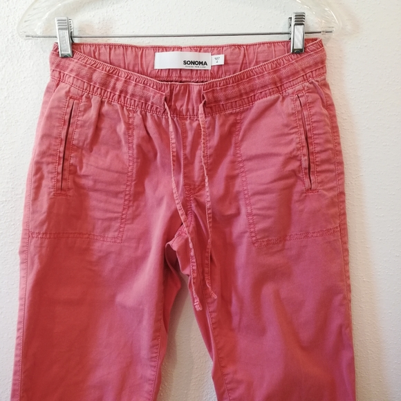 SOLD Sonoma Coral Drawstring Waist Roll Tab Legs Capri Pants Size 4 - Picture 3 of 12